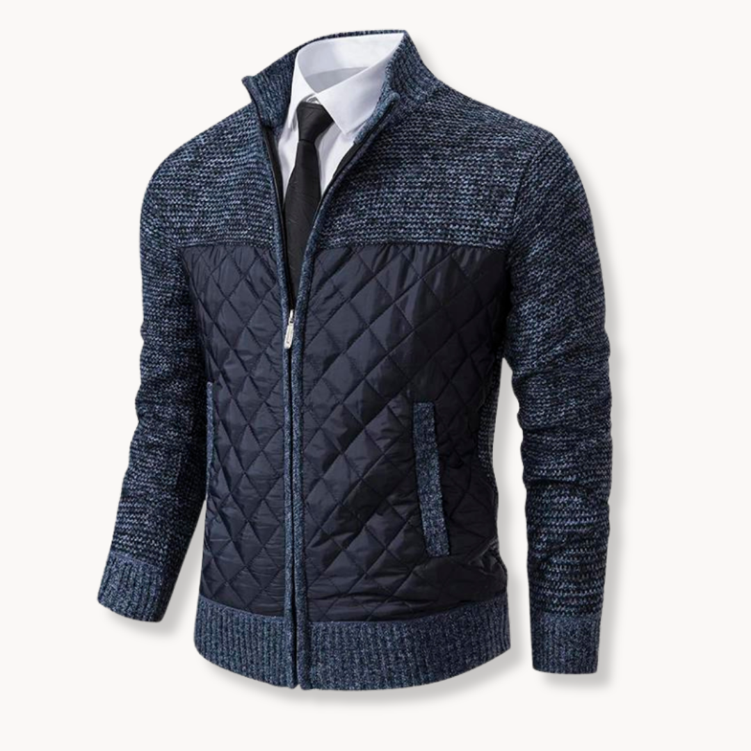 Men's Jacquard Knit Sweater with Zip-Up Turtleneck