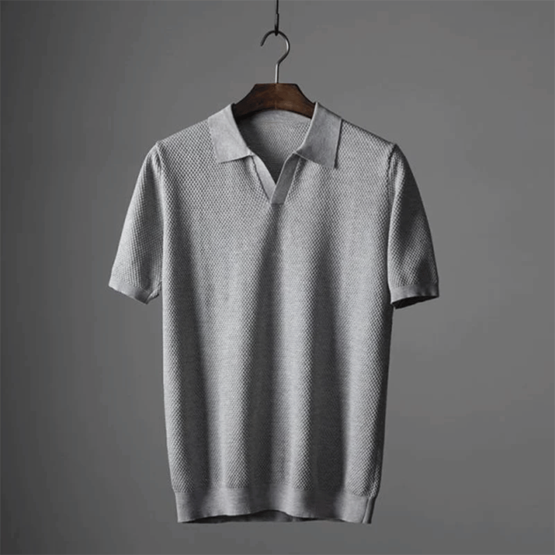Men's Knit Polo Shirt with V-Neck