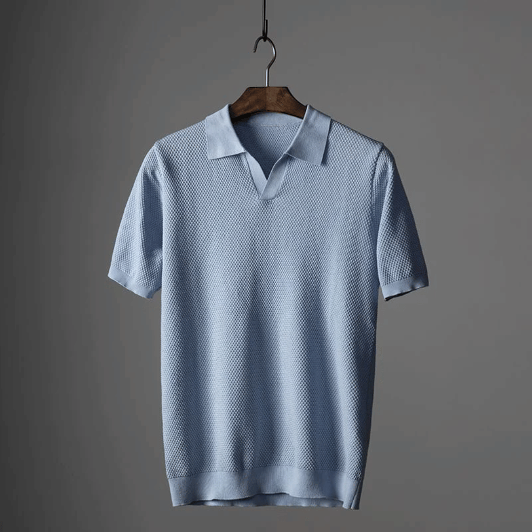 Men's Knit Polo Shirt with V-Neck