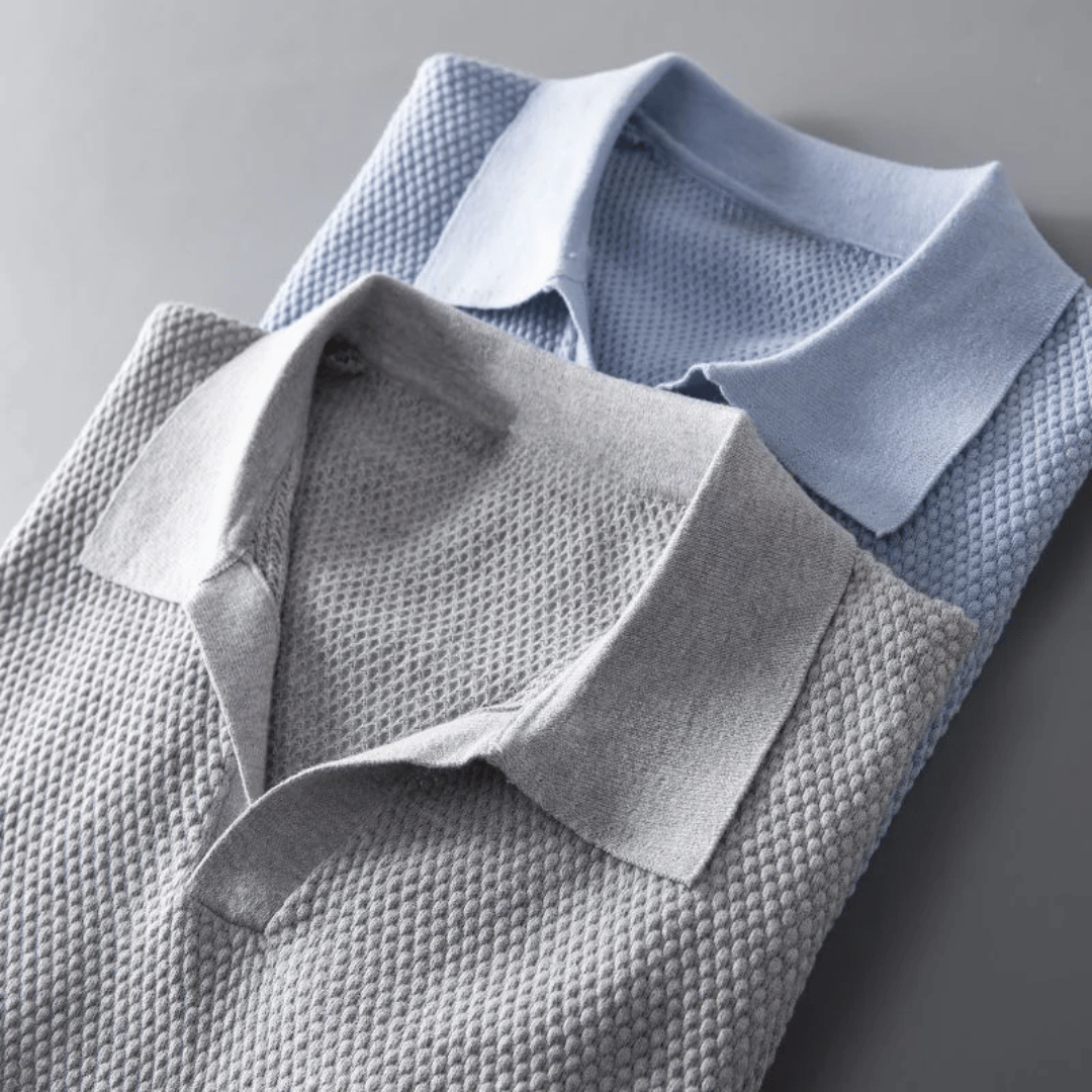 Men's Knit Polo Shirt with V-Neck