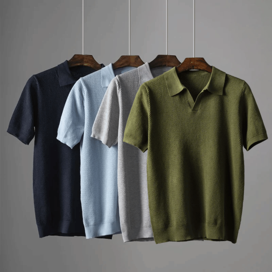 Men's Knit Polo Shirt with V-Neck