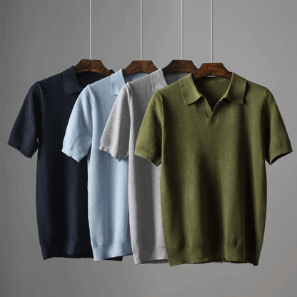 Men's Knit Polo Shirt with V-Neck