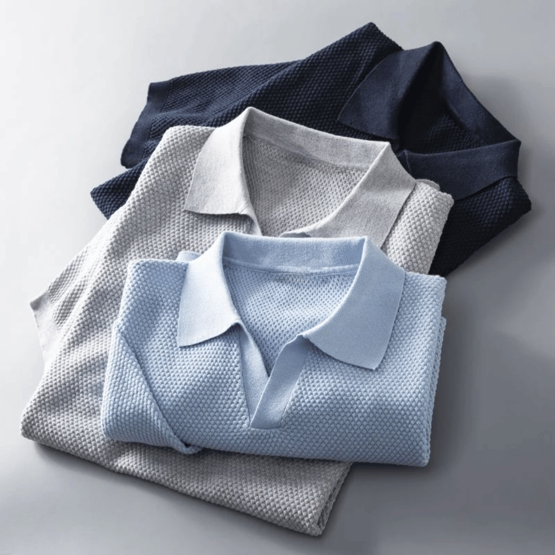 Men's Knit Polo Shirt with V-Neck