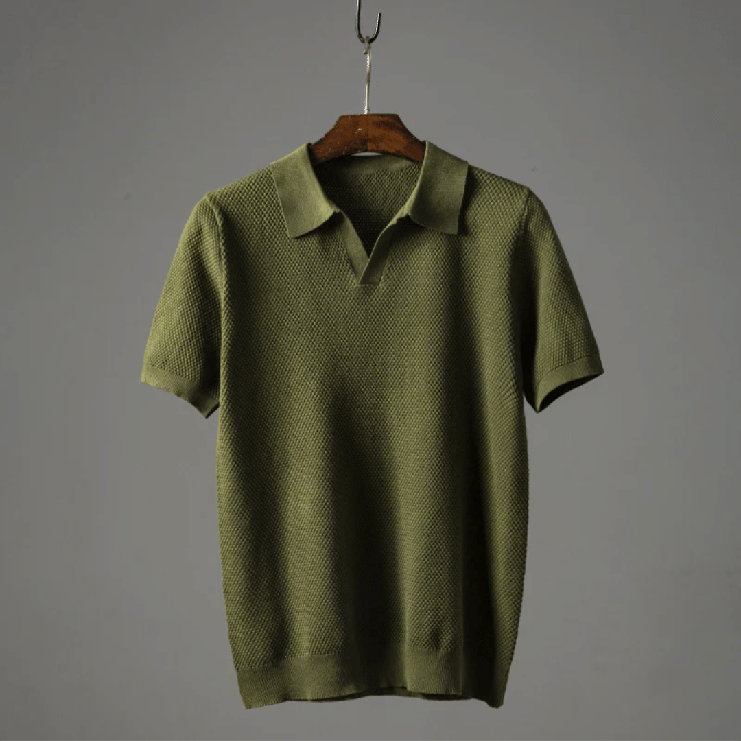 Men's Knit Polo Shirt with V-Neck
