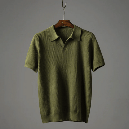 Men's Knit Polo Shirt with V-Neck