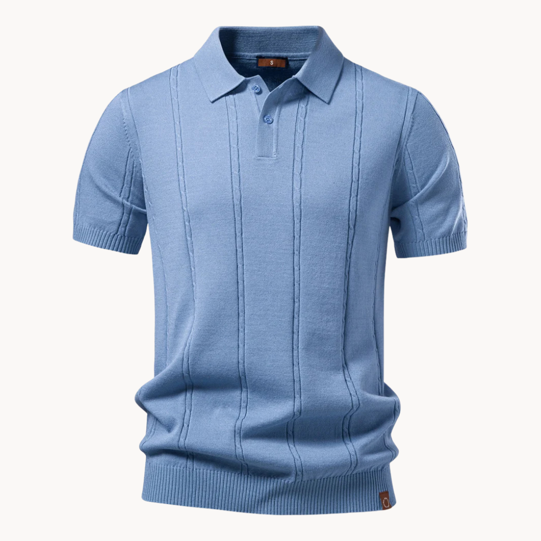 Men's Knit Polo Shirt with Vertical Texture