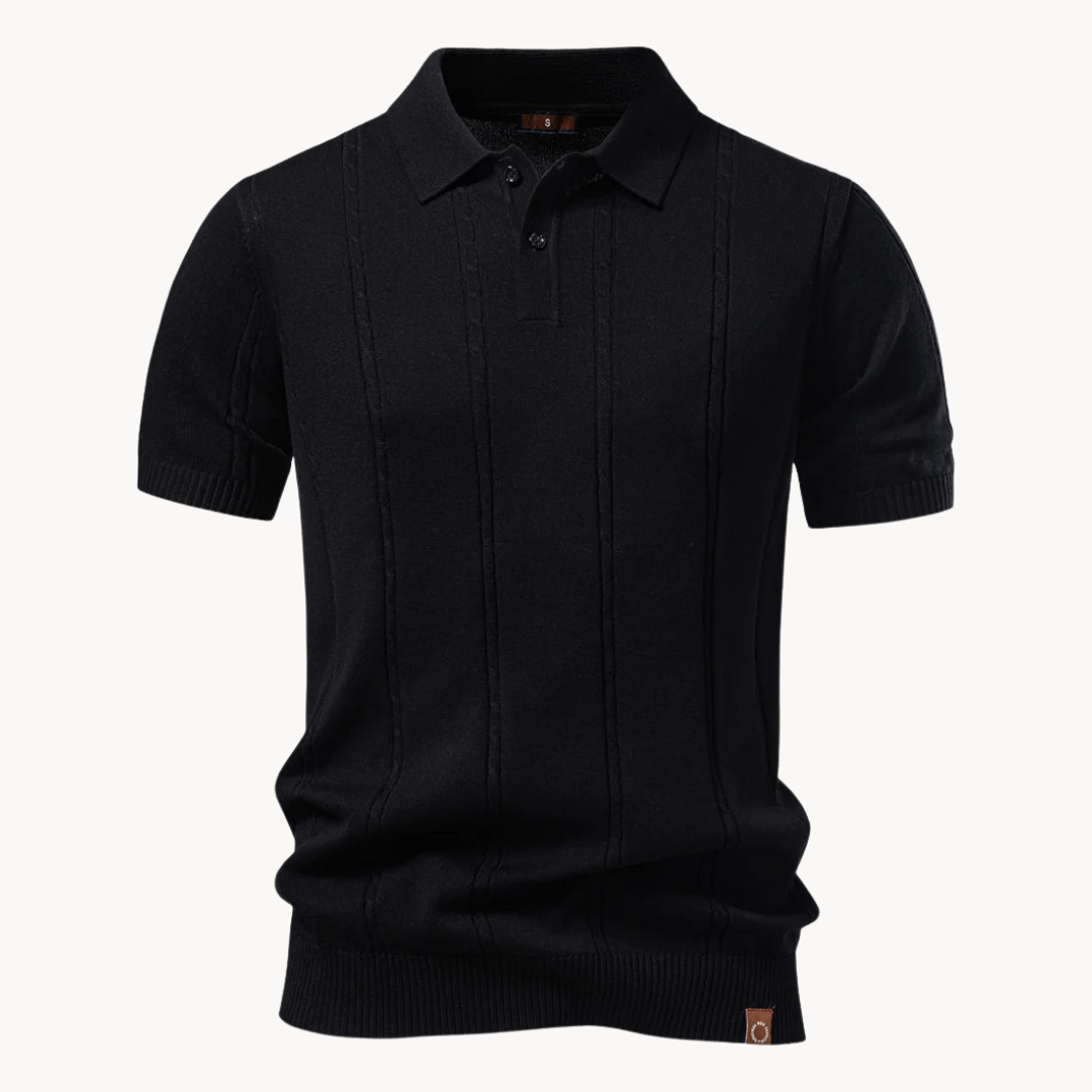 Men's Knit Polo Shirt with Vertical Texture