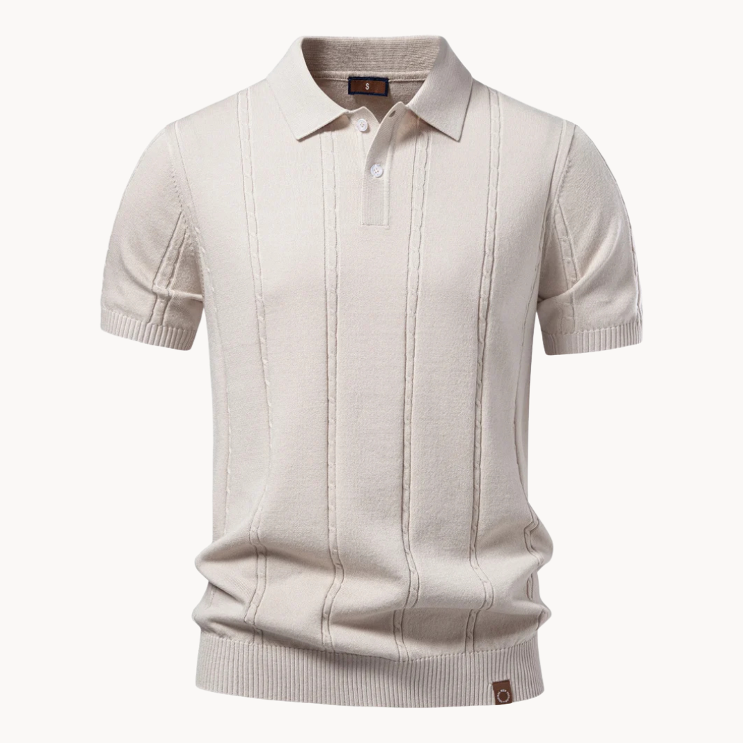 Men's Knit Polo Shirt with Vertical Texture