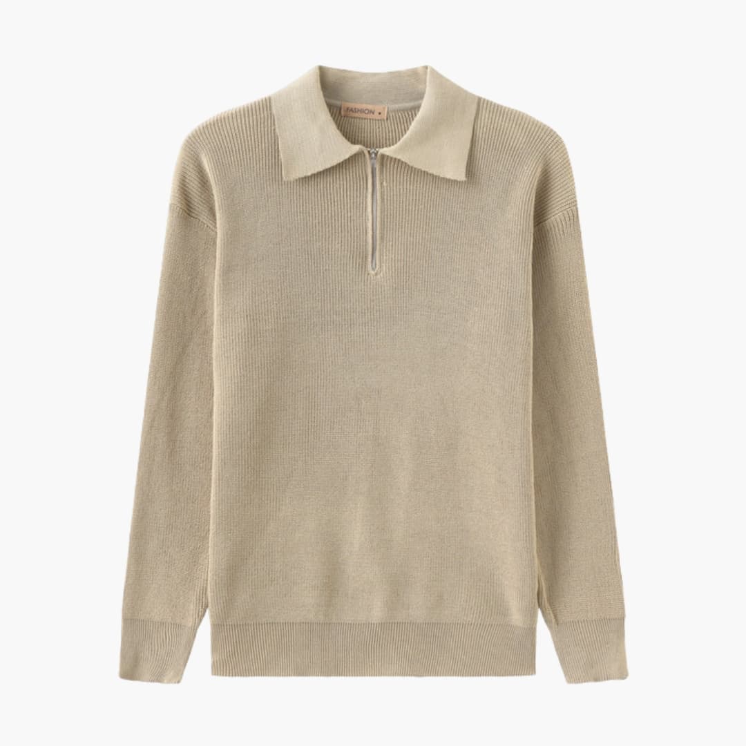 Men's Knit Sweater with Half-Zip Collar