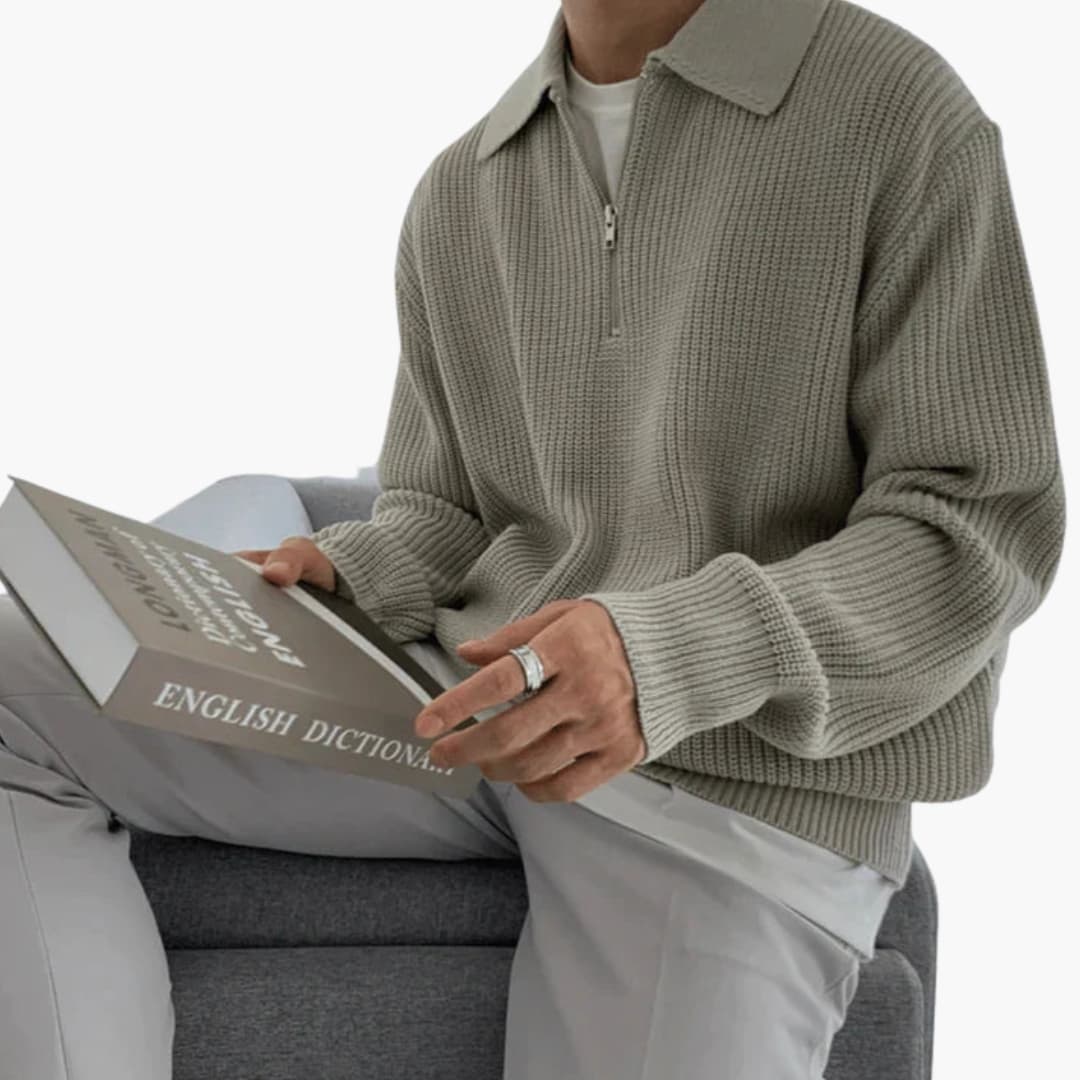 Men's Knit Sweater with Half-Zip Collar