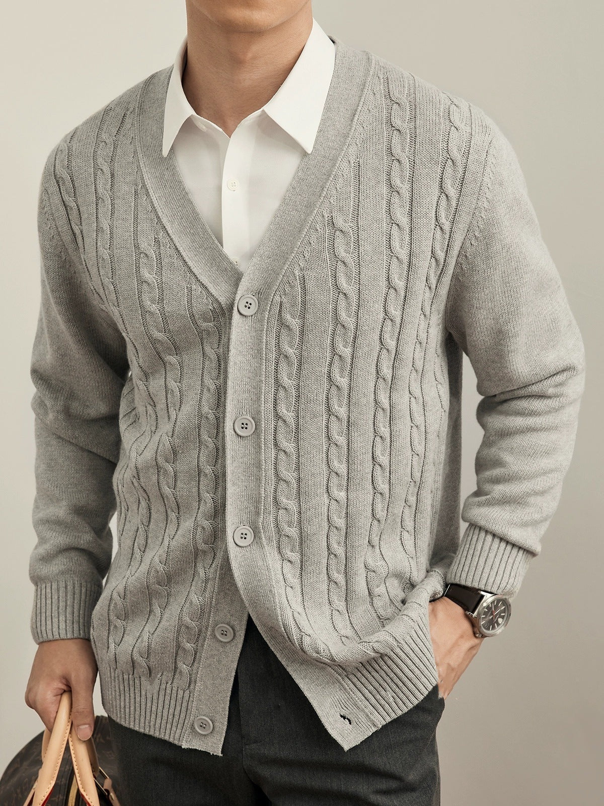 Men's Knitted Cardigan Sweater for Autumn and Winter
