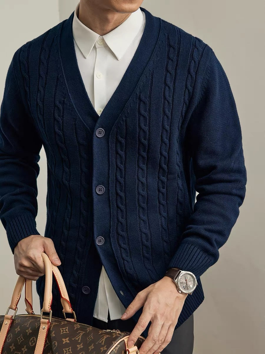 Men's Knitted Cardigan Sweater for Autumn and Winter