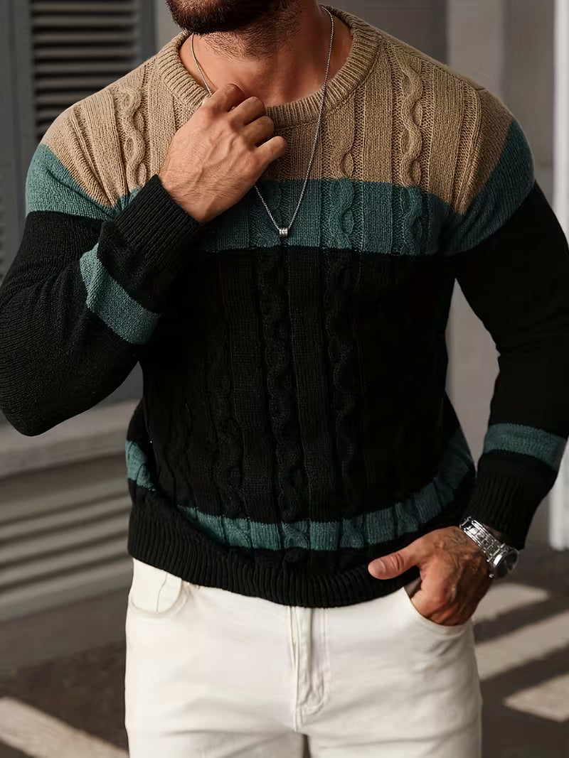 Men's Knitted Color Block Sweater