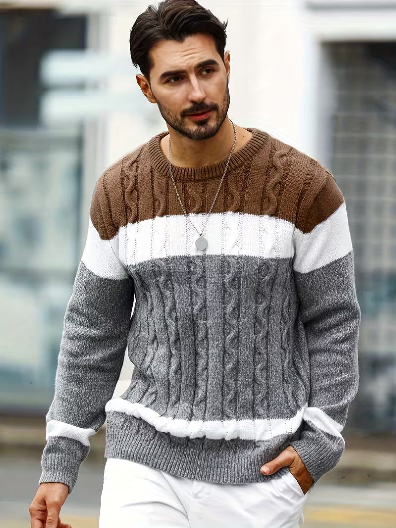 Men's Knitted Color Block Sweater