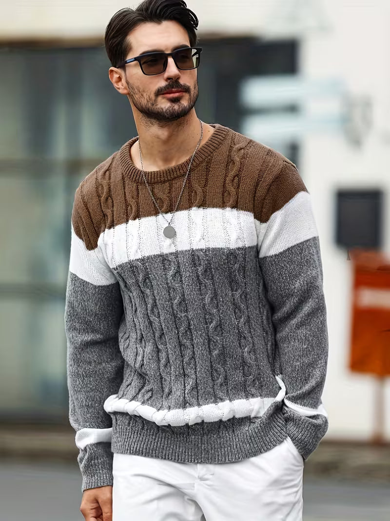 Men's Knitted Color Block Sweater