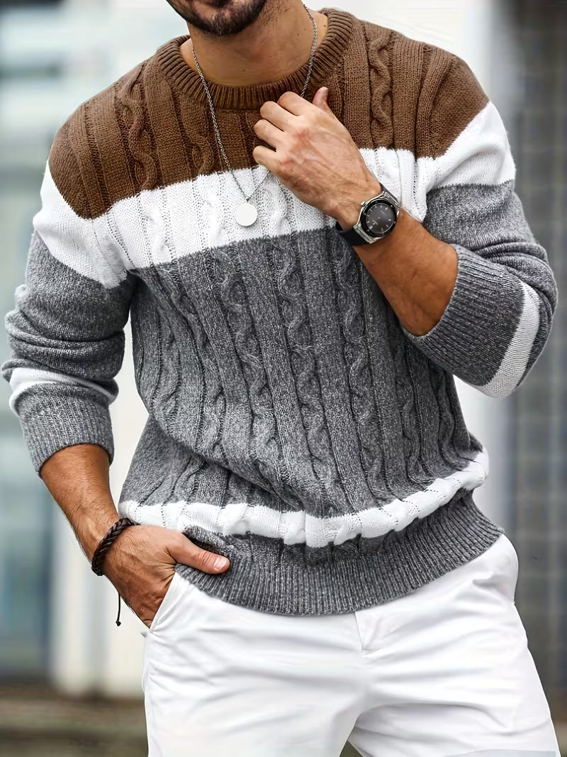 Men's Knitted Color Block Sweater