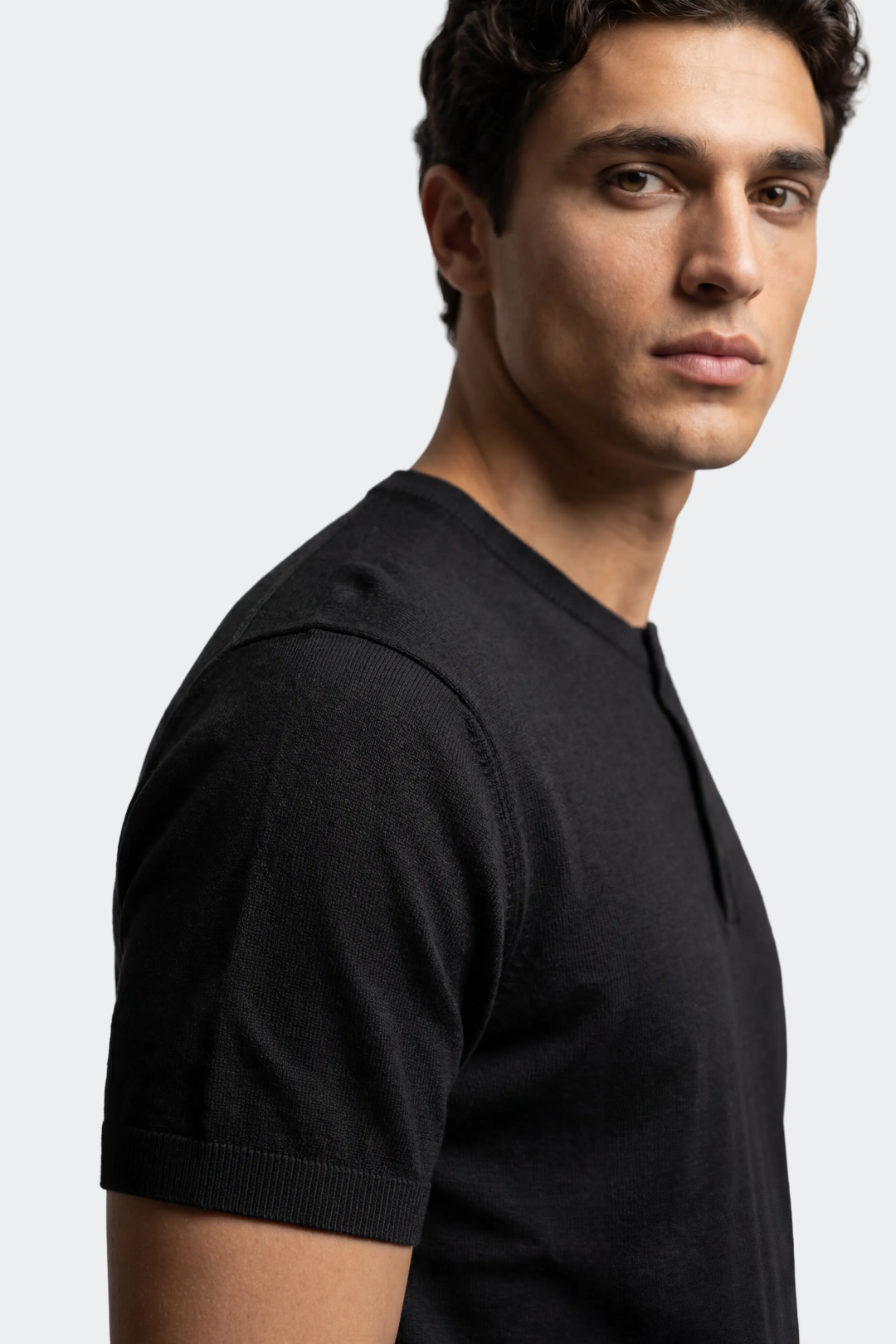 Men's Knitted Henley Short Sleeve T-Shirt