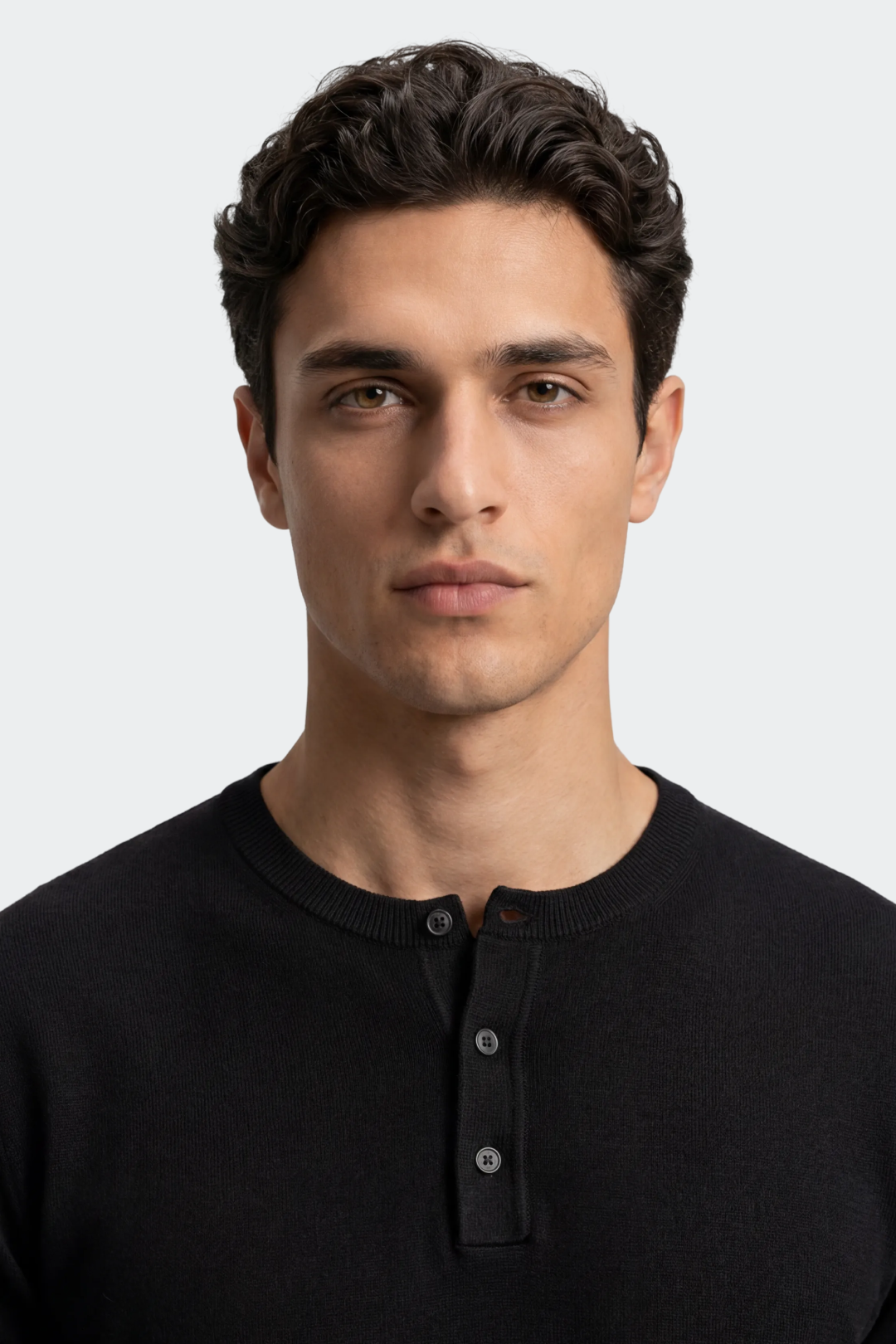 Men's Knitted Henley Short Sleeve T-Shirt