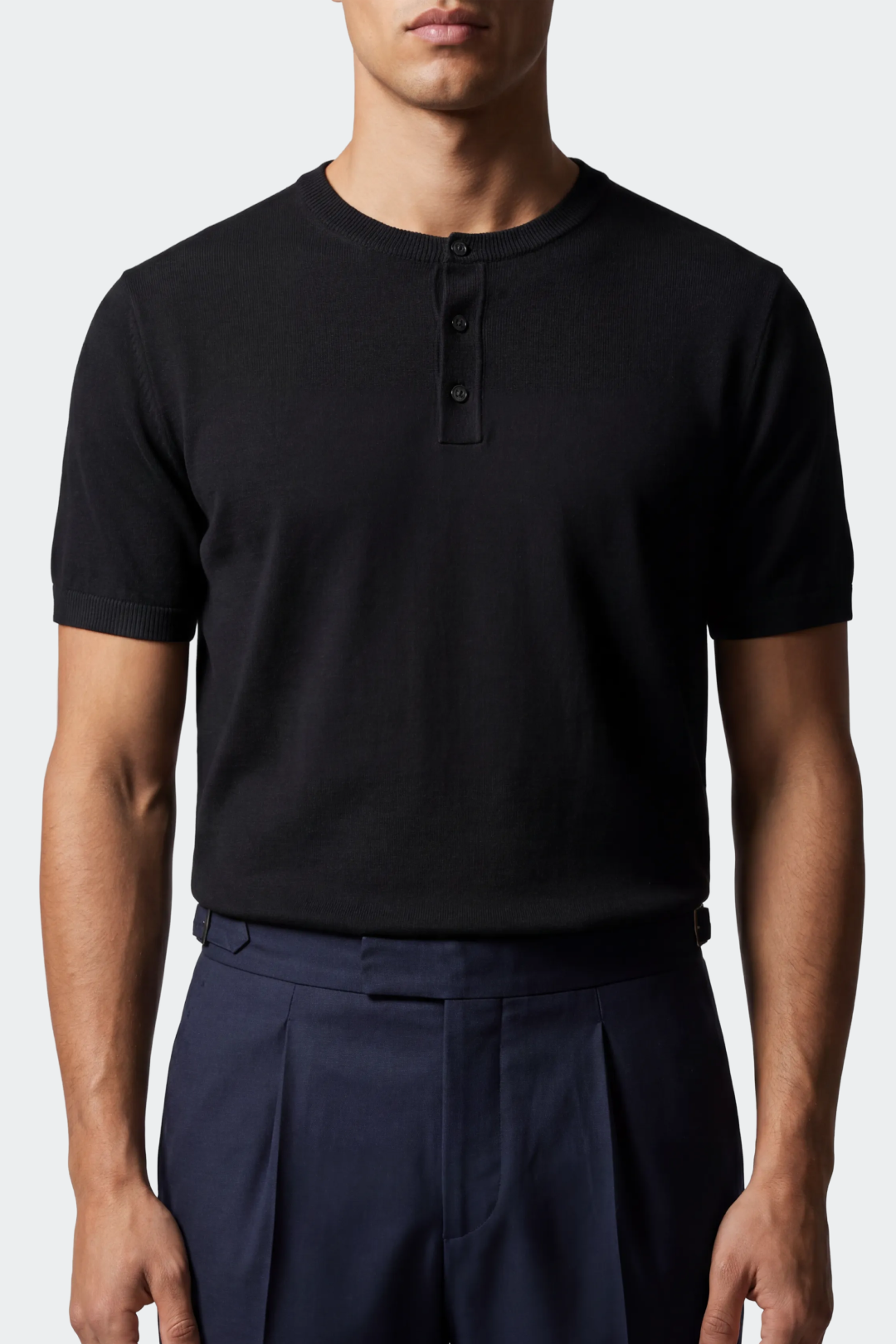 Men's Knitted Henley Short Sleeve T-Shirt