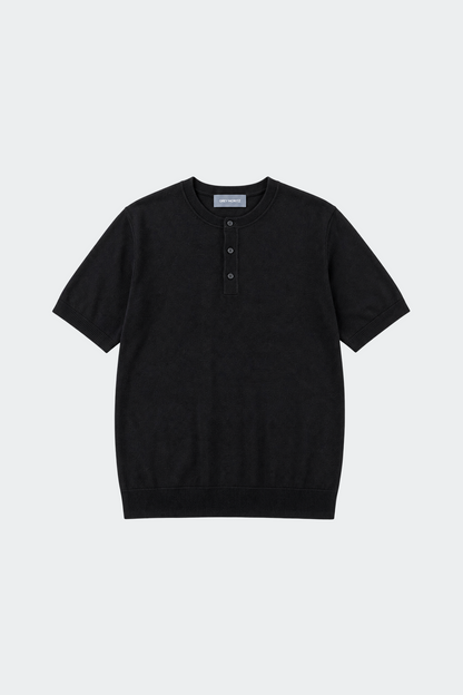 Men's Knitted Henley Short Sleeve T-Shirt