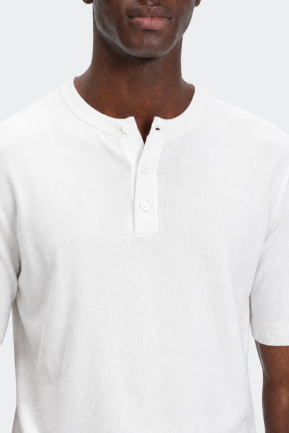 Men's Knitted Henley Short Sleeve T-Shirt