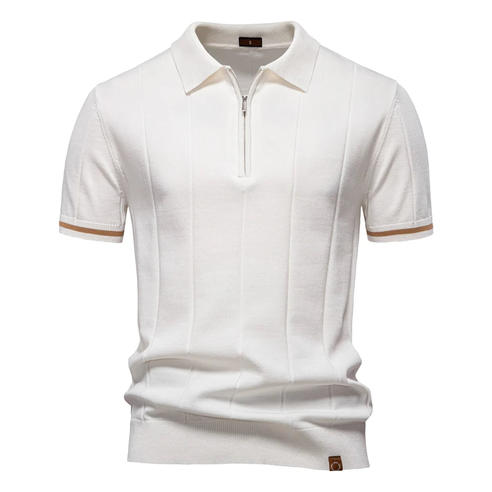 Men's Knitted Polo Shirt with Quarter-Zip