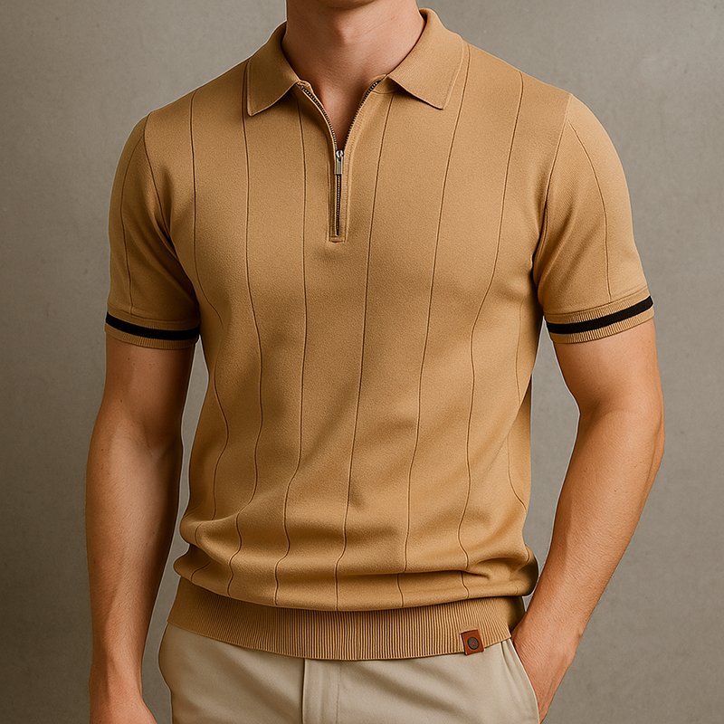 Men's Knitted Polo Shirt with Quarter-Zip