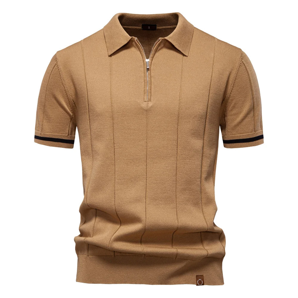 Men's Knitted Polo Shirt with Quarter-Zip