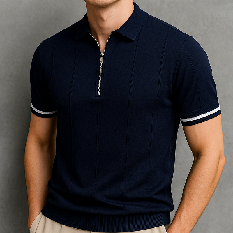 Men's Knitted Polo Shirt with Quarter-Zip