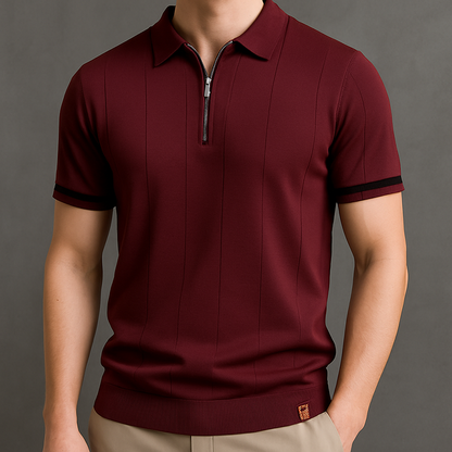 Men's Knitted Polo Shirt with Quarter-Zip