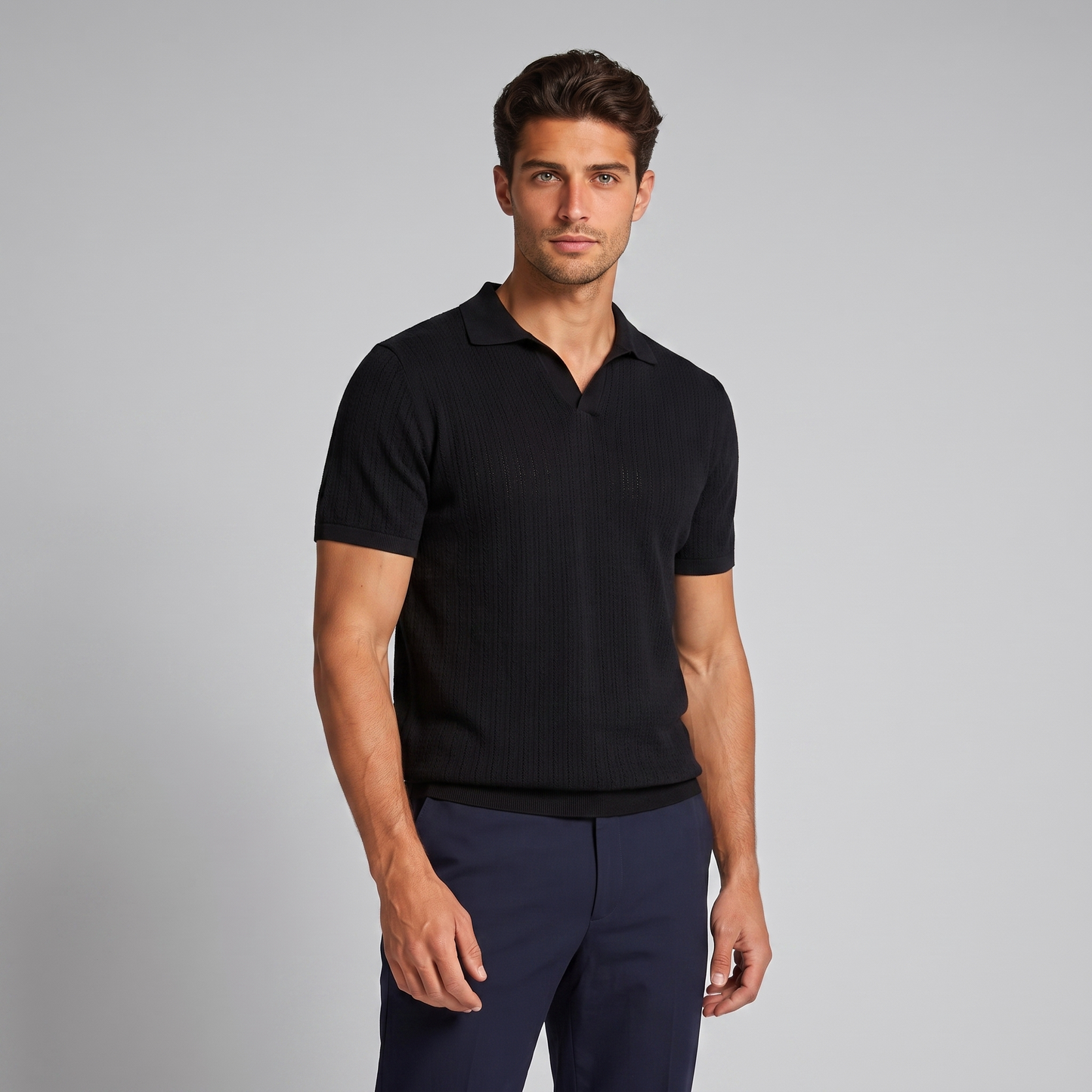 Men's Knitted Polo Shirt with V-Neck