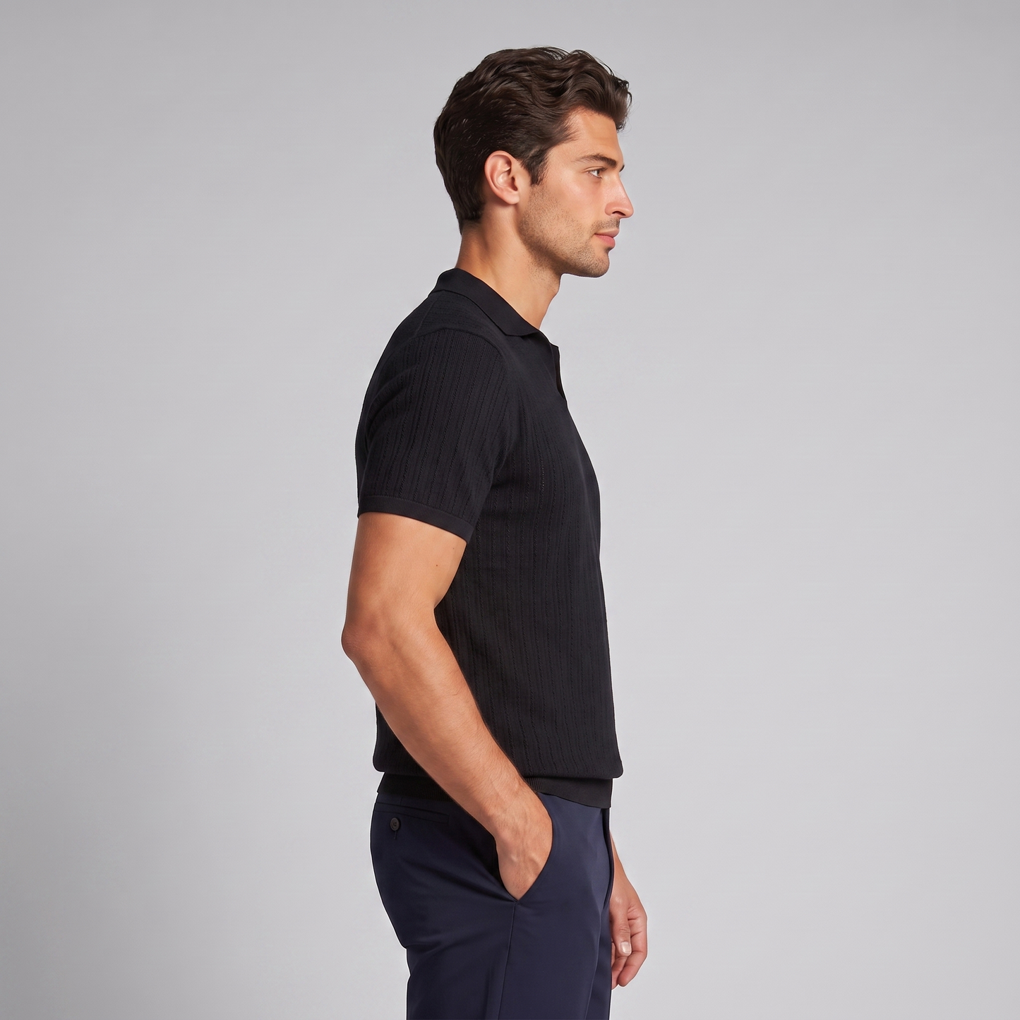 Men's Knitted Polo Shirt with V-Neck
