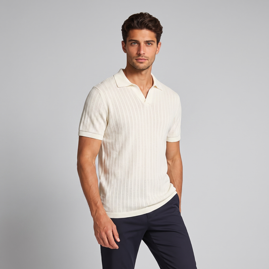 Men's Knitted Polo Shirt with V-Neck