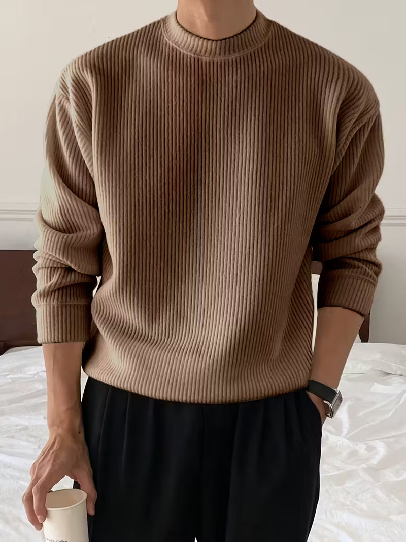 Men's Knitted Round Neck Sweater with Long Sleeves