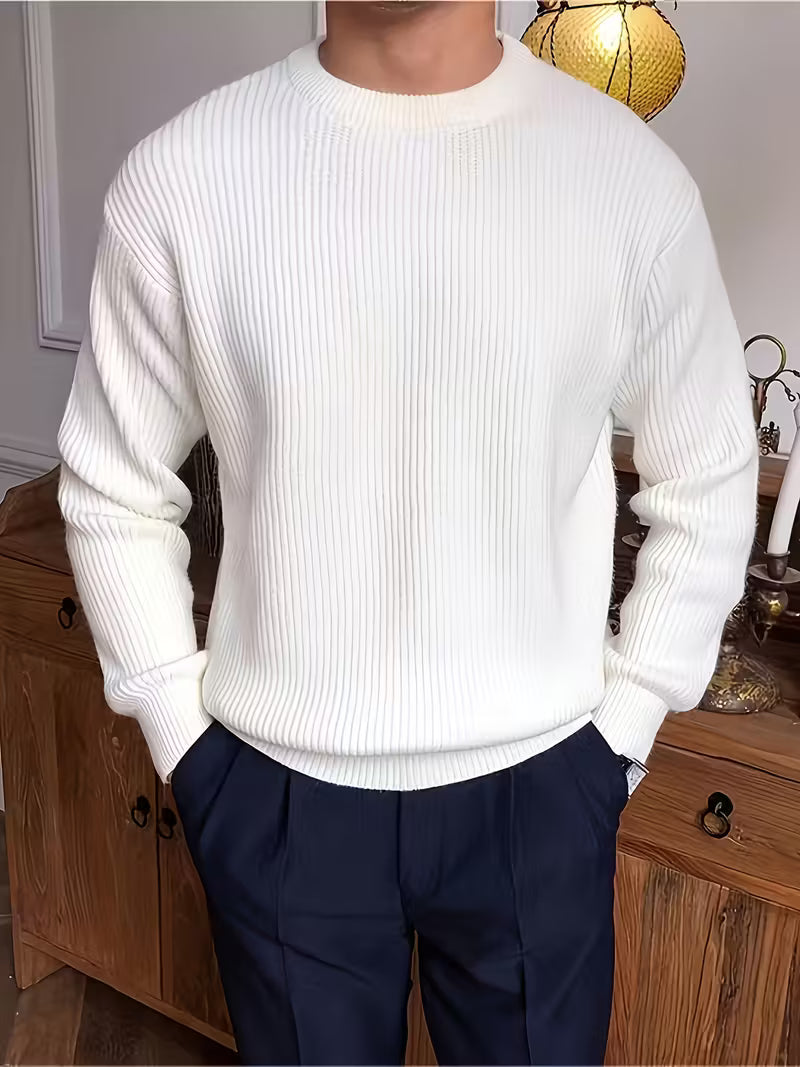 Men's Knitted Round Neck Sweater with Long Sleeves