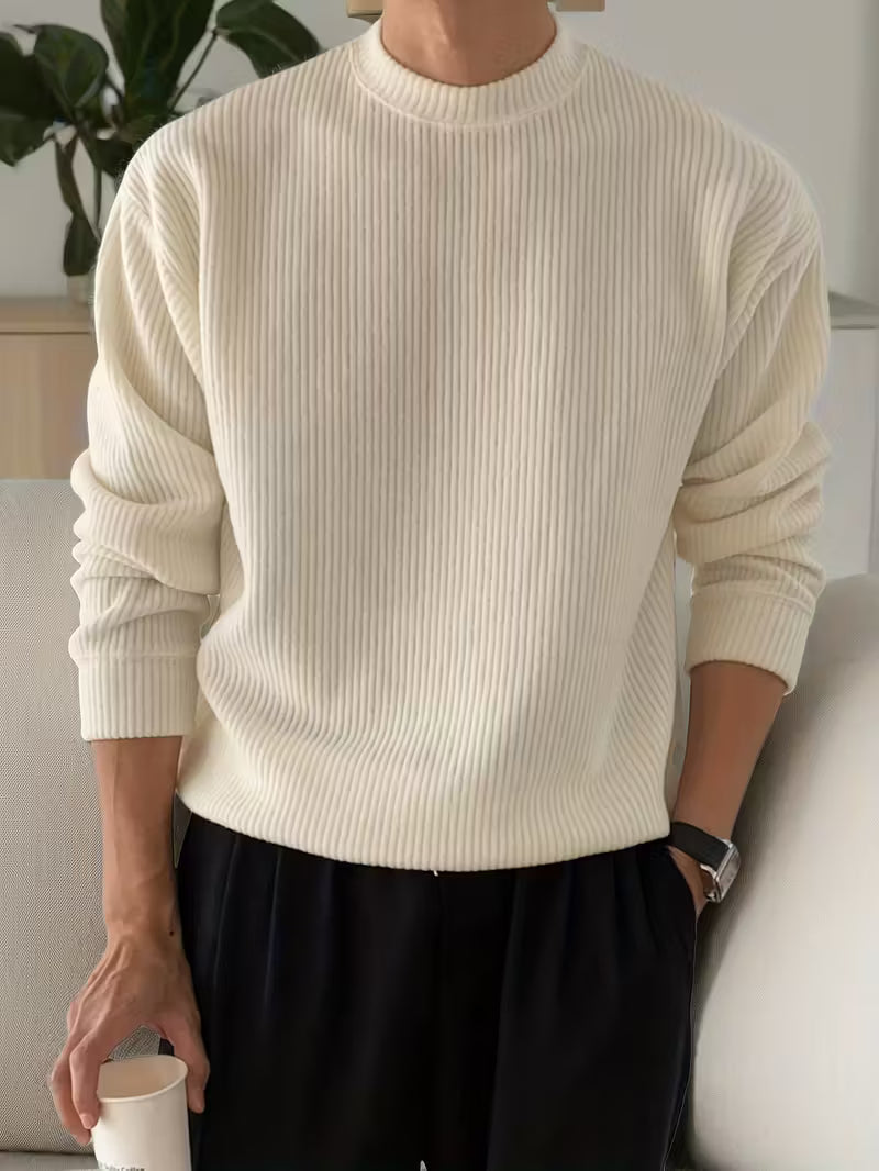 Men's Knitted Round Neck Sweater with Long Sleeves