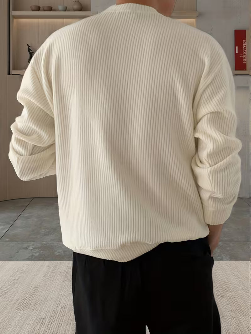 Men's Knitted Round Neck Sweater with Long Sleeves