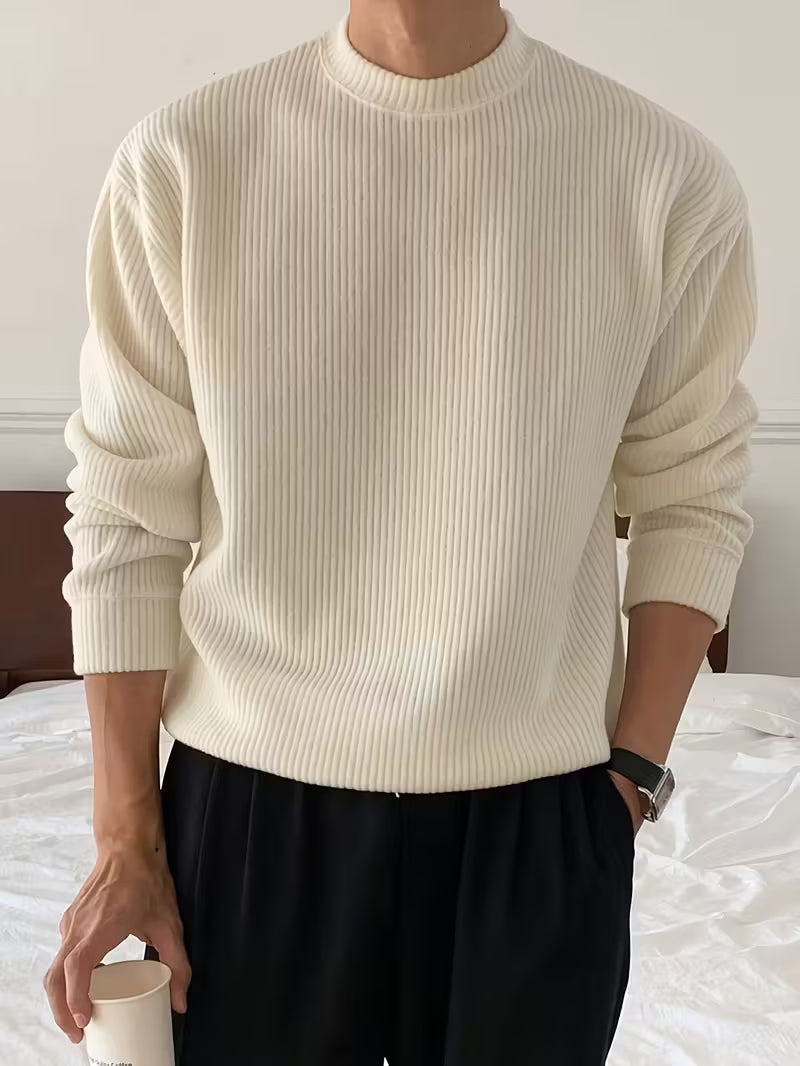 Men's Knitted Round Neck Sweater with Long Sleeves