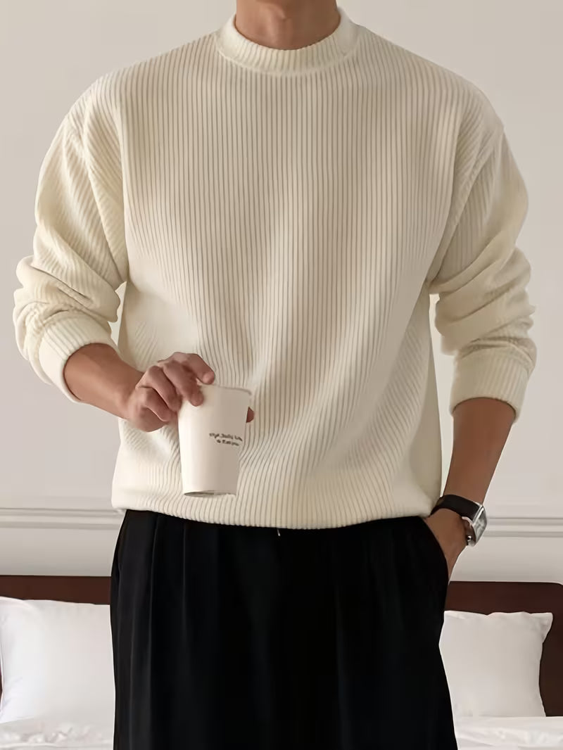 Men's Knitted Round Neck Sweater with Long Sleeves