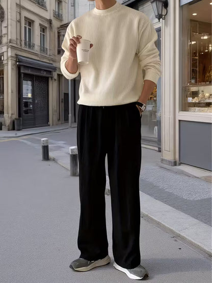 Men's Knitted Round Neck Sweater with Long Sleeves