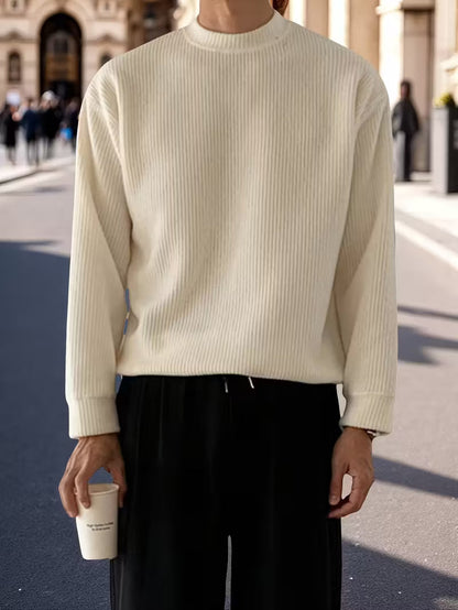 Men's Knitted Round Neck Sweater with Long Sleeves