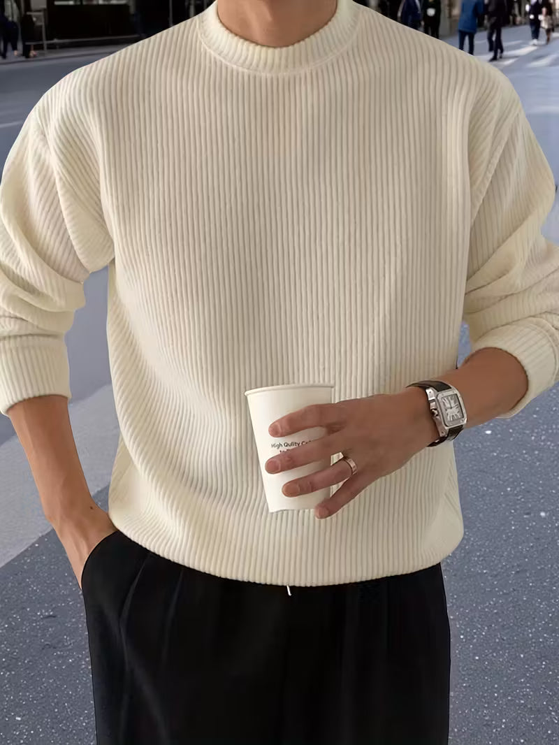 Men's Knitted Round Neck Sweater with Long Sleeves
