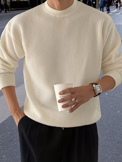 Men's Knitted Round Neck Sweater with Long Sleeves