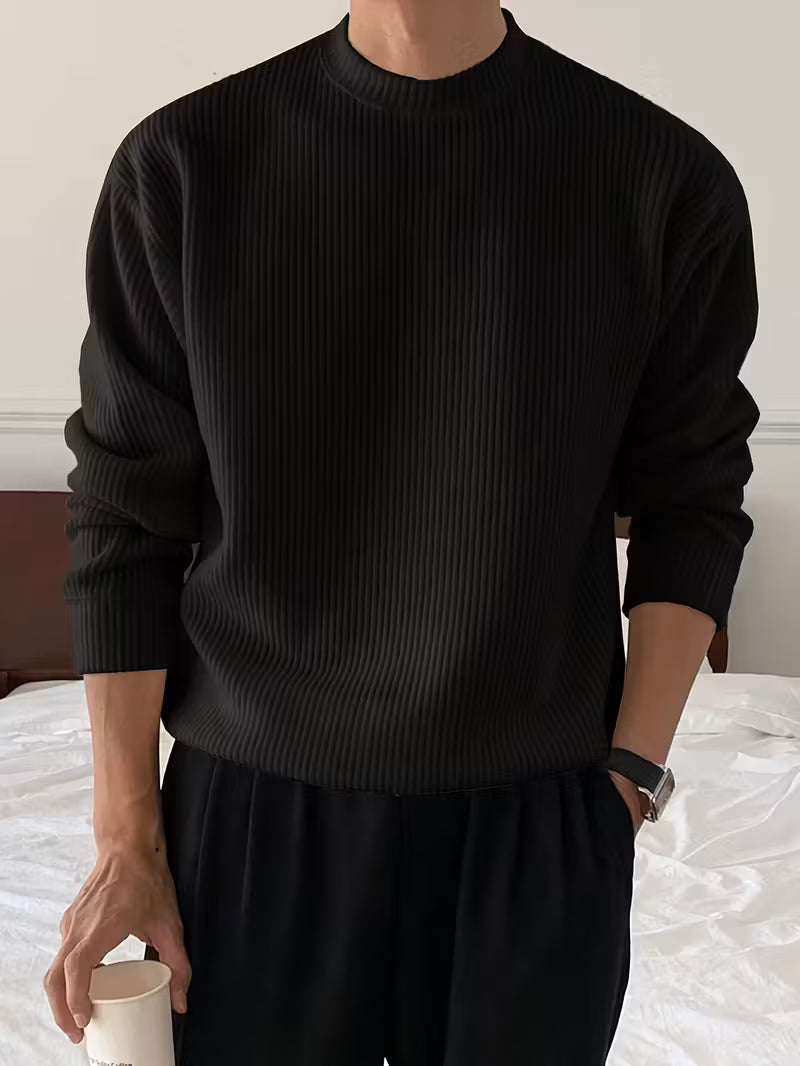 Men's Knitted Round Neck Sweater with Long Sleeves