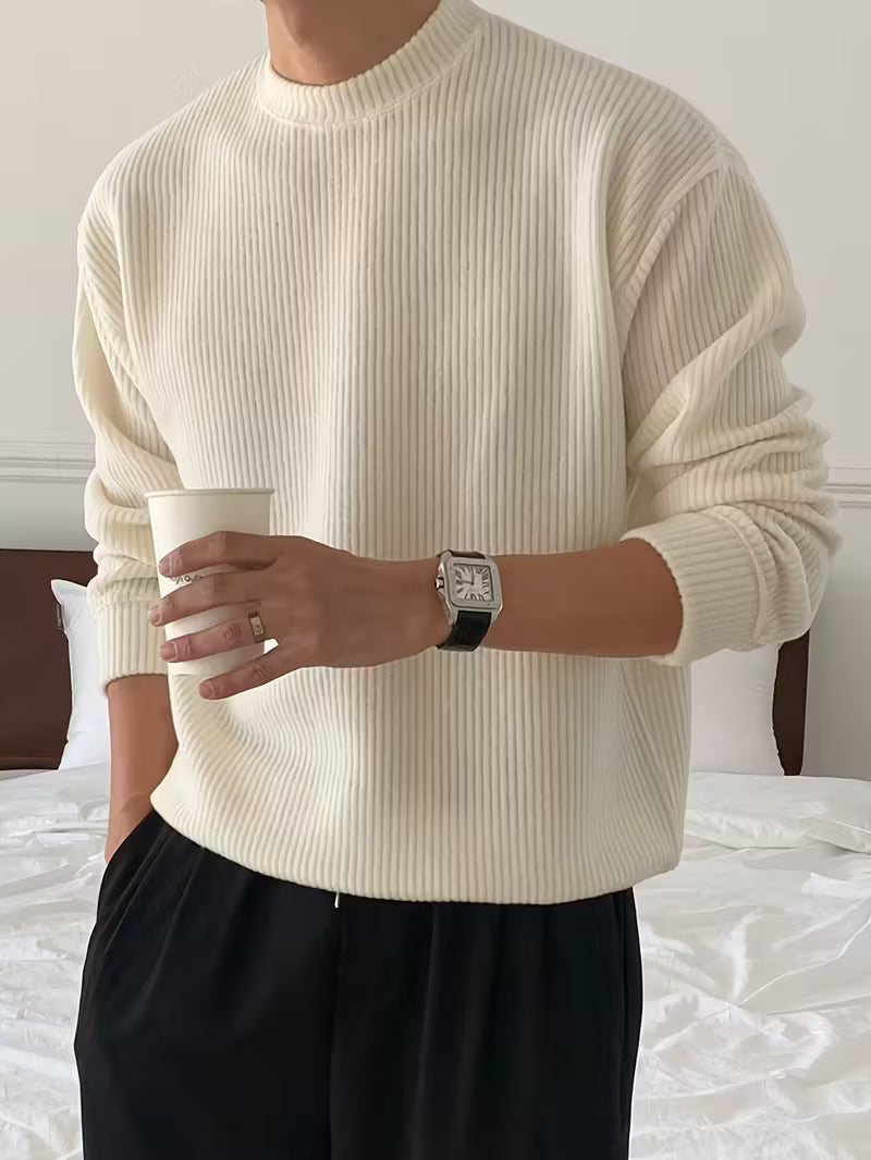 Men's Knitted Round Neck Sweater with Long Sleeves