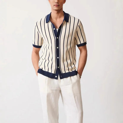 Men's Knitted Shirt with Vintage Vertical Stripes