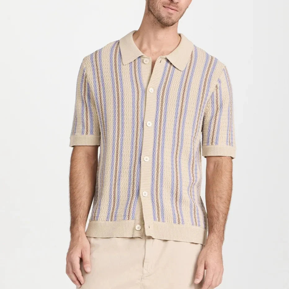 Men's Knitted Shirt with Vintage Vertical Stripes
