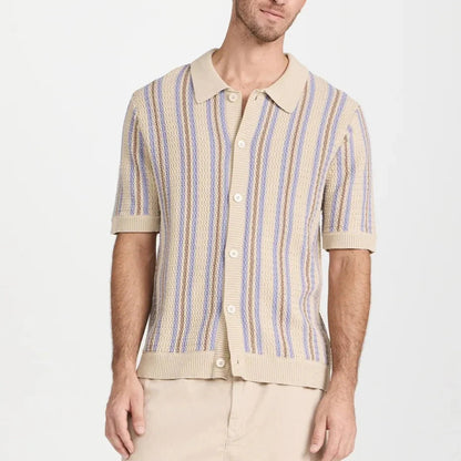 Men's Knitted Shirt with Vintage Vertical Stripes