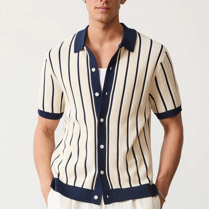 Men's Knitted Shirt with Vintage Vertical Stripes