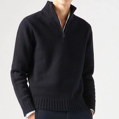Men's Knitted Sweater with Zipper and Thick Collar